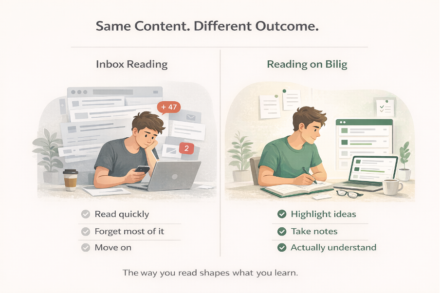 Bilig newsletter reader interface
