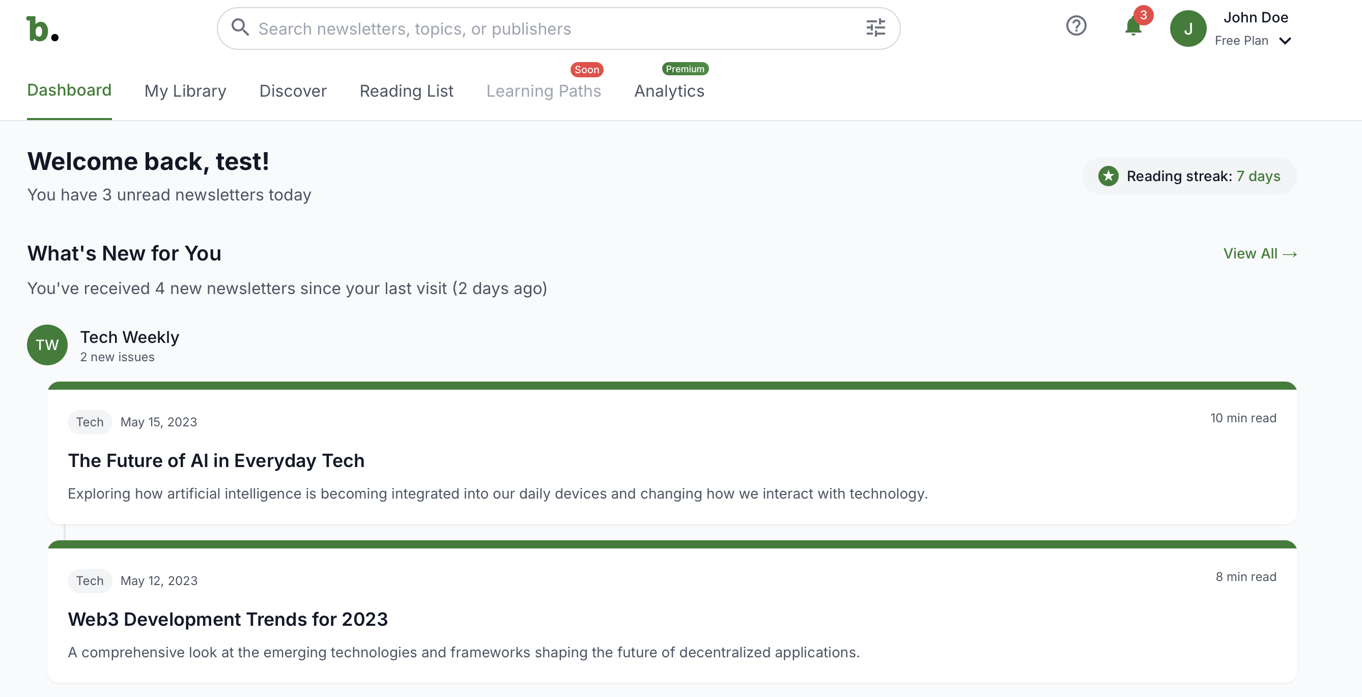 The Bilig user dashboard.